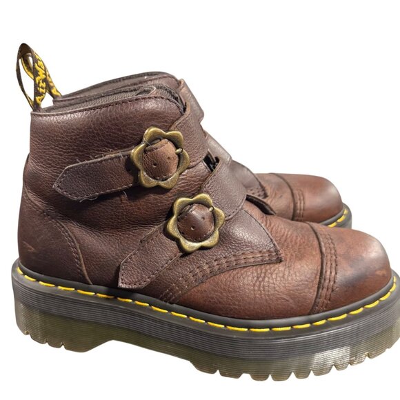 Dr. Martens Women's Size 9 Devon Flower Brown Leather Platform Boots - Picture 6 of 15